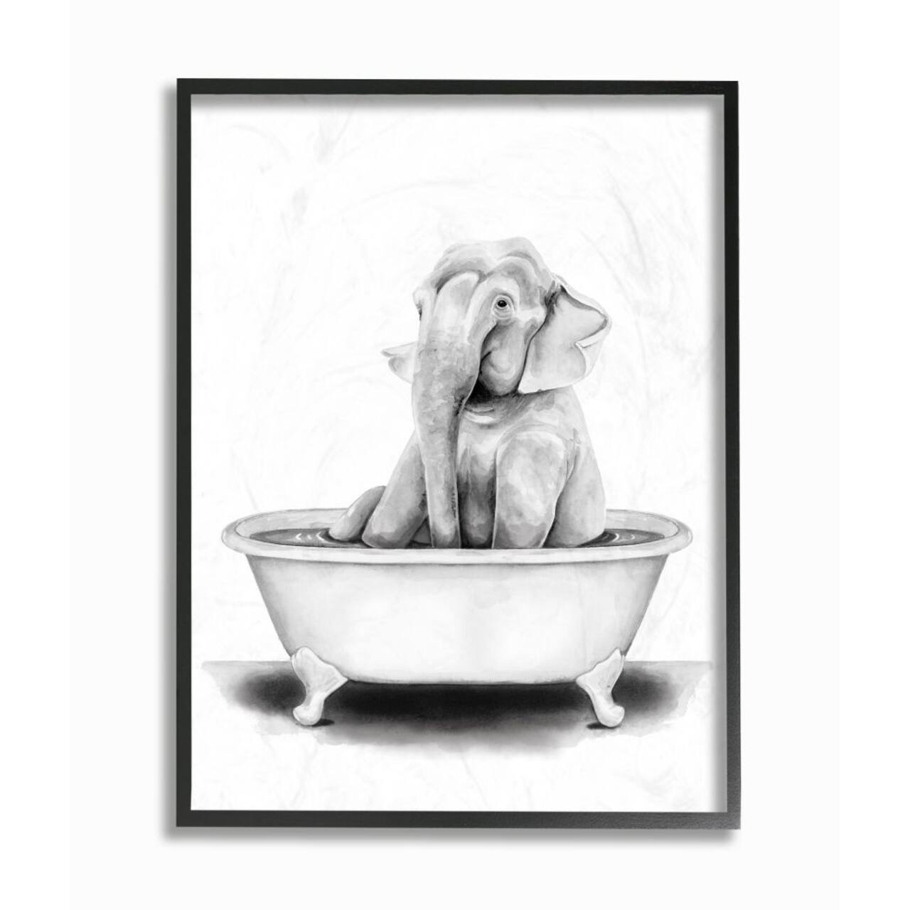Stupell Industries Elephant In A Tub Wall Art in Black Frame
